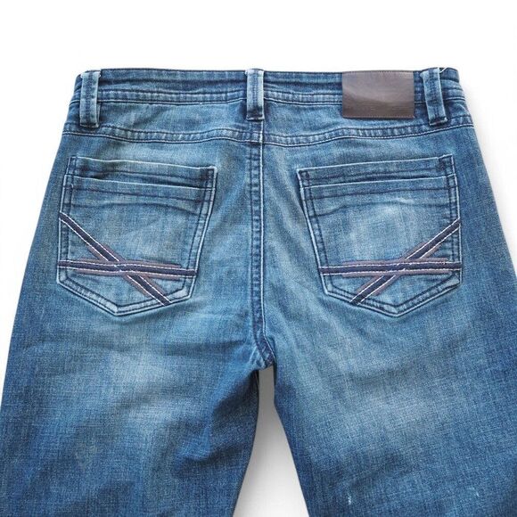 T.K. Axel Slim Boot Distressed Paint Splatter Medium Wash Jeans Men's 34 x 30 - Picture 4 of 12